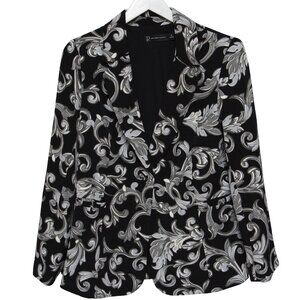 NEW YORK & COMPANY Black Scroll Stretch Blazer Size 10 Womens Jacket Evening